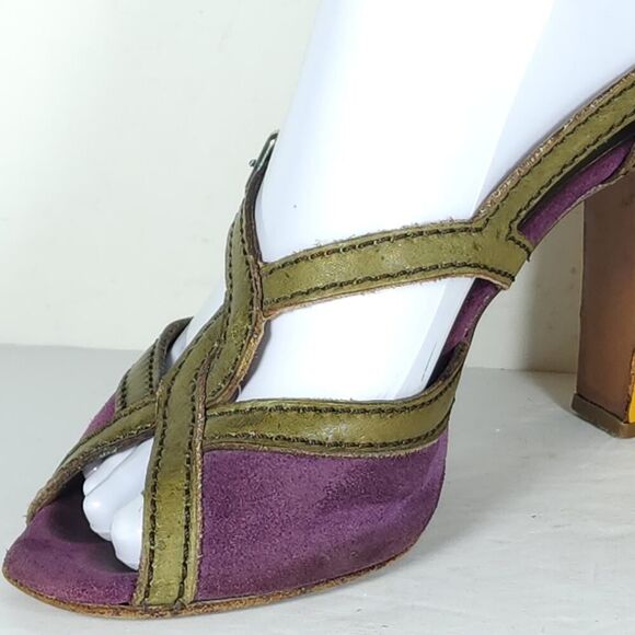 Prada Women's US6-6,5 EU37 Purple Multicolor Suede Leather Peep Toe Heels - Picture 15 of 16